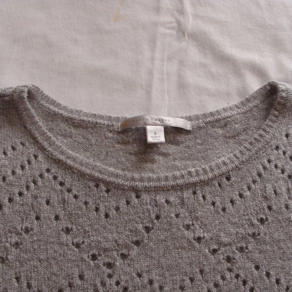 LC LAUREN CONRAD Silver BELL Sleeve POINTELLE Knit Sweater Sz SMALL - Picture 4 of 7